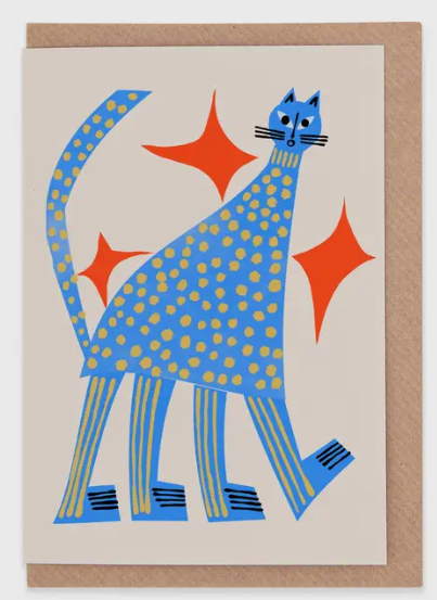 Tall Blue Cat Greetings Card