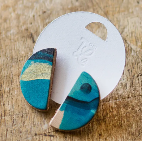 Semi Circle Leather Stud Earrings - Multiple Colour Choices