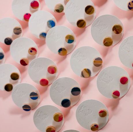 Circle Leather Stud Earrings - Multiple Colours