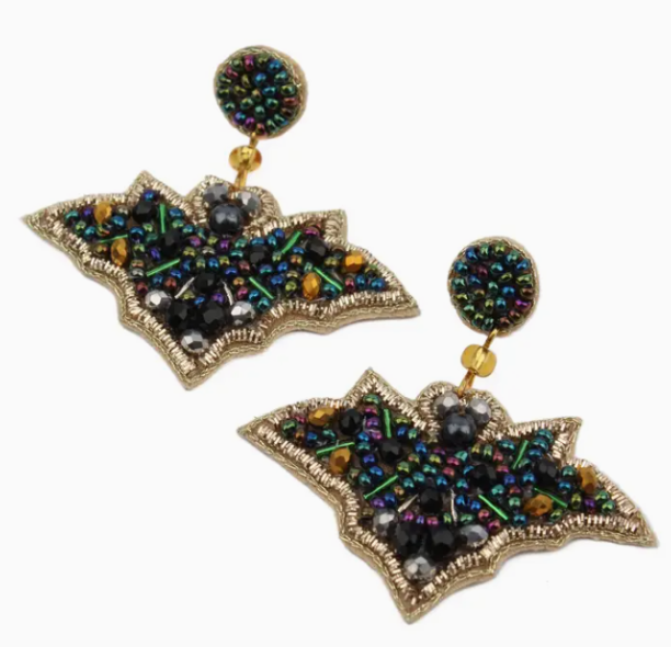 Halloween Sparkly Bat Beaded Earrings