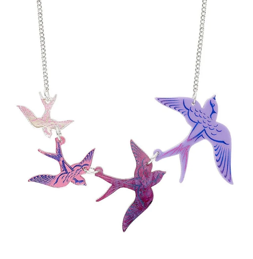 Swoop of Swallows Necklace - Purple