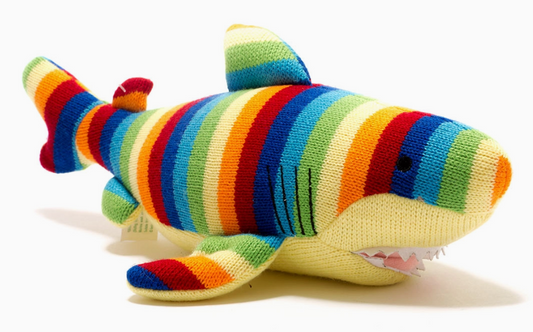 Knitted Shark Soft Toy - Bright Stripes