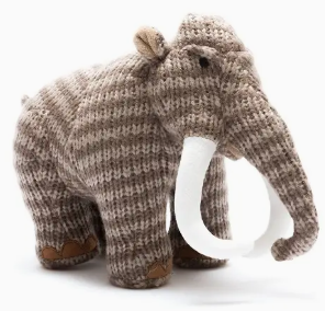 Knitted Woolly Mammoth Soft Toy, Brown Stripes