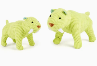 Corduroy Sabre Tooth Tiger Soft Toy in Green
