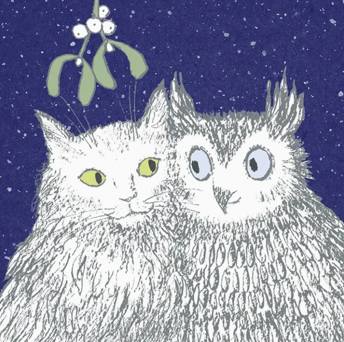 Festive Owl and Pussycat Greetings Card