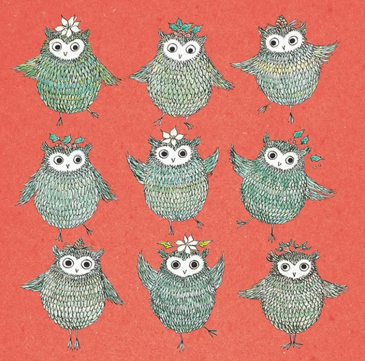 Festive Owls Dancing Greetings Card