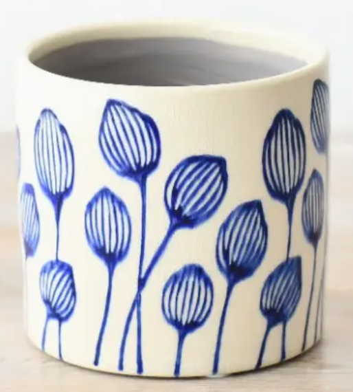 Stoneware Blue Leaf Planter