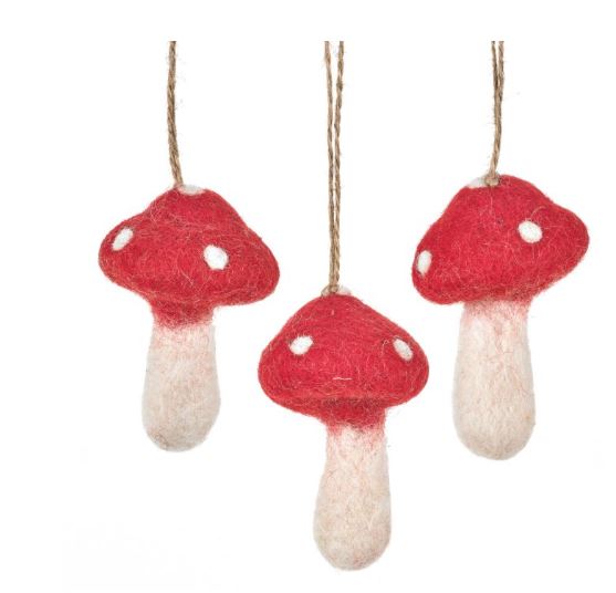 Felt Hanging Toadstools, Set of 3, Autumnal Woodland Decorations