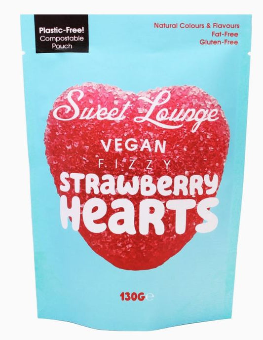 Vegan Fizzy Strawberry Hearts (Plastic-Free) 130g