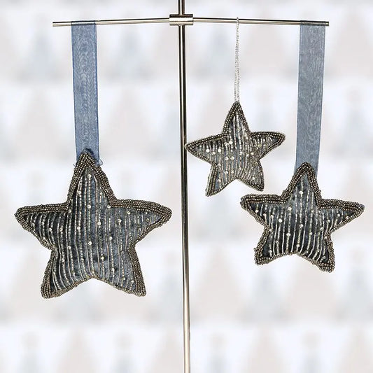 Grey and Silver Velvet Star Decoration