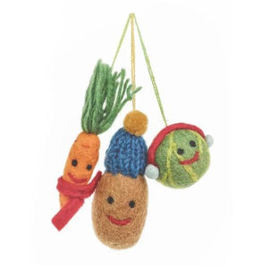 Felt Winter Veggies, Hanging Christmas Decorations (Set of 3)