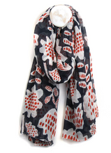 Load image into Gallery viewer, Organic Cotton Navy Abstract Tulip Print Scarf
