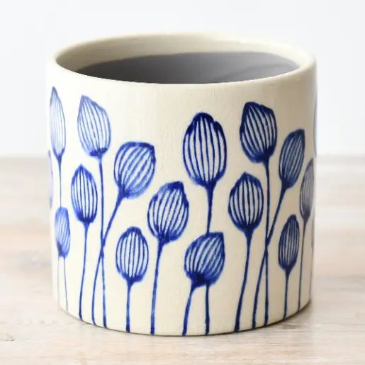 Stoneware Blue Leaf Planter, 14cm