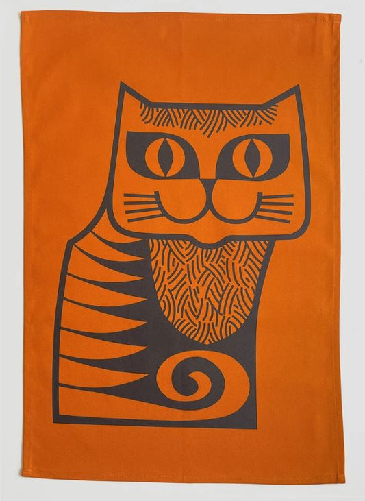 Hornsea Cat Tea Towel Orange