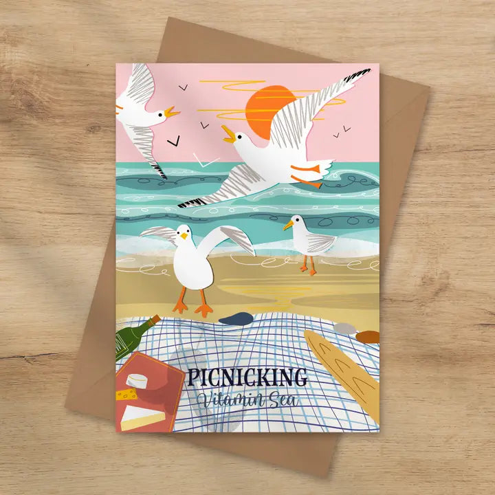 Picnicking Coastal Card Seaside Greeting Card