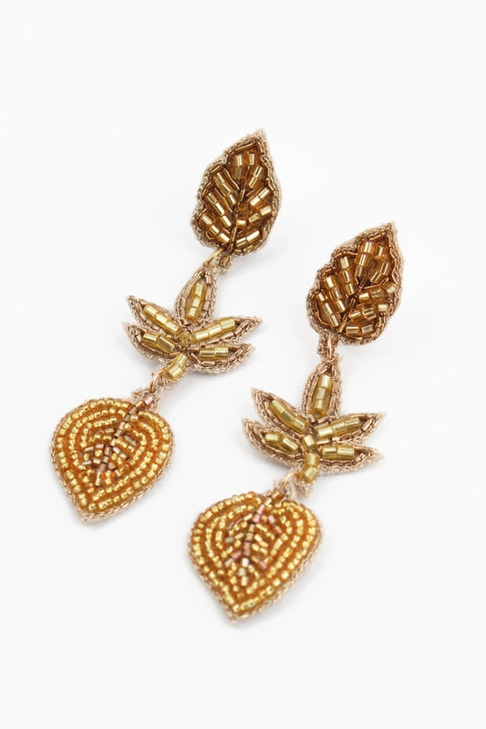 Gold Leaf Triple Beaded Earrings