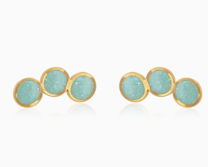 Gold Tri Circle Stud Earrings