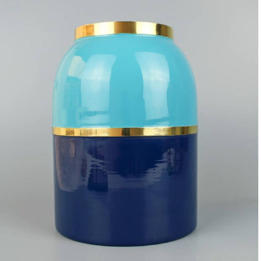 Large Enamel Brass Vase - Denim & Navy