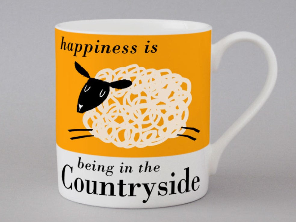 Happiness is Being In The Countryside Leaping Sheep Mug - Orange