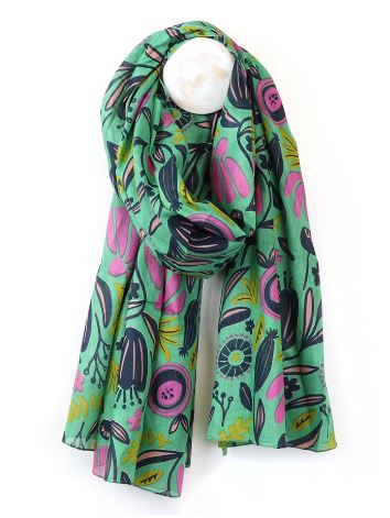 Organic Cotton Green Mix Abstract Meadow Print Scarf