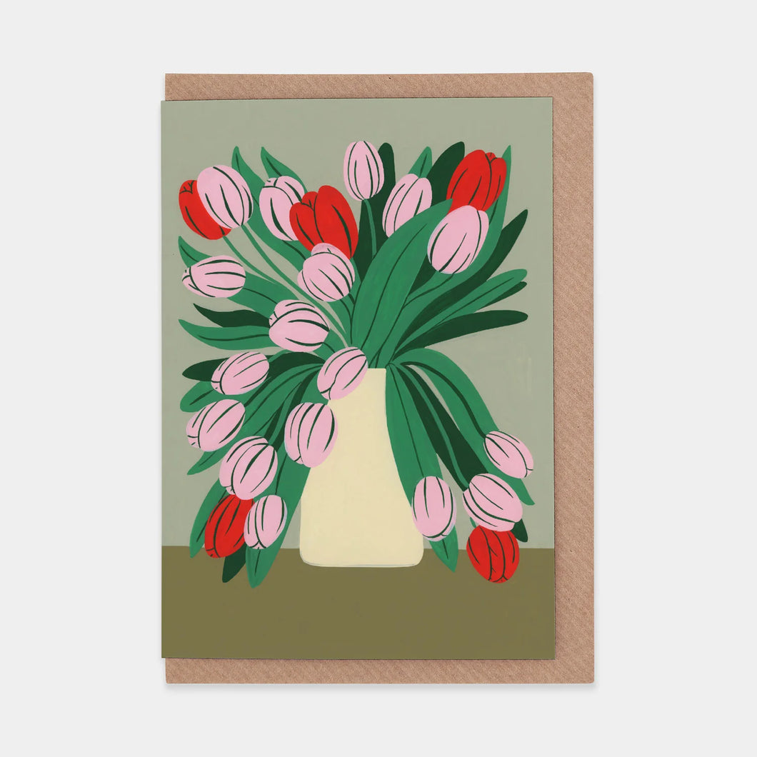 Pink Tulips Greetings Card