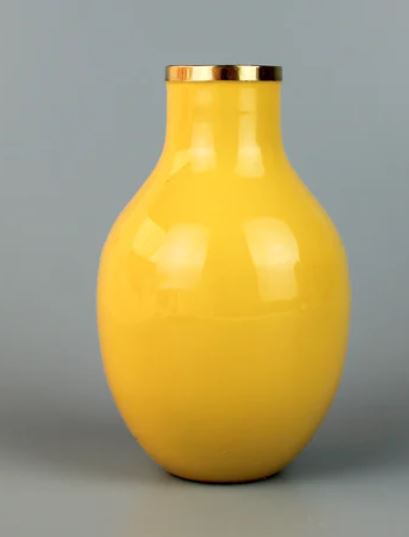 Small Enamel Brass Vase - Mustard