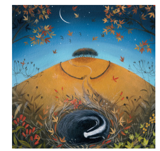 Under Falling Leaves Greetings Card