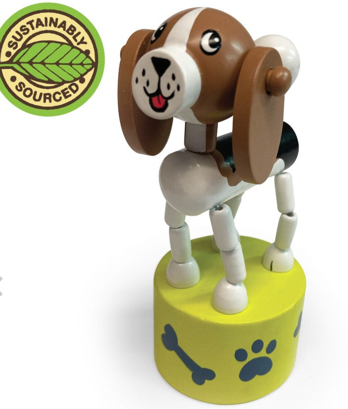 Wooden Wobbly Woofers and Giraffes Press-Up Toy