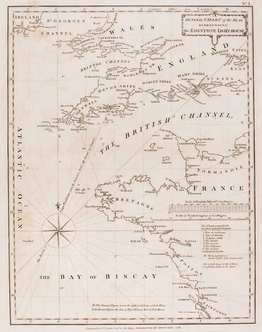 Map of the seas surrounding the Eddystone lighthouse, Print