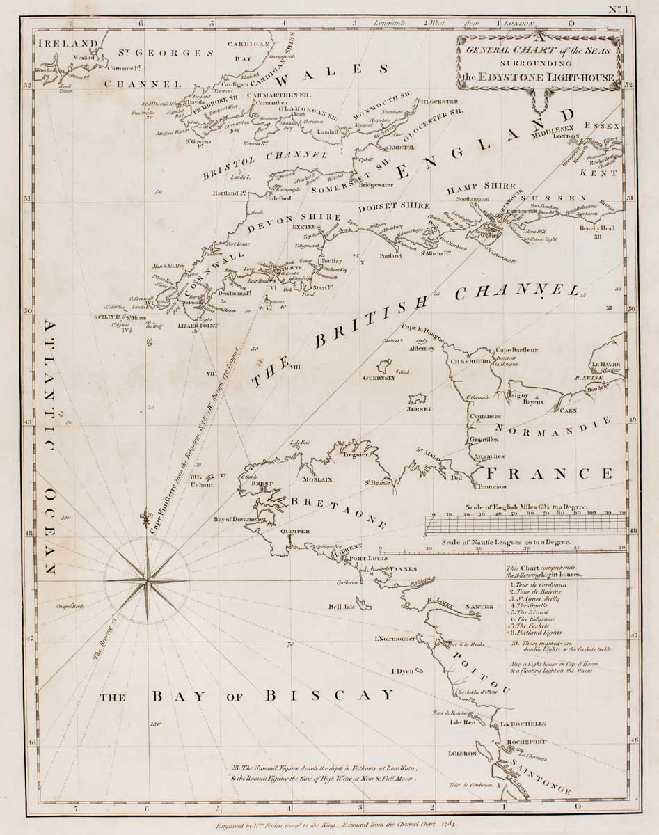 Map of the seas surrounding the Eddystone lighthouse, Print