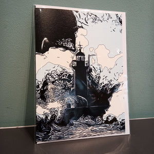 Lighthouse in Darkness Ink Design Card by Matthew Kavanagh