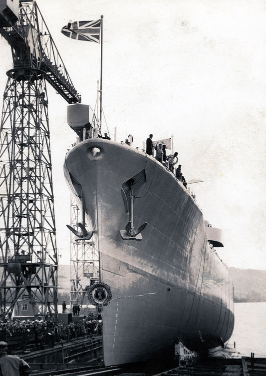 HMS Scylla being launched in 1968, Print