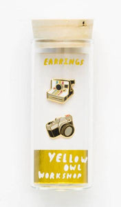 Camera Earrings in Glass Vial