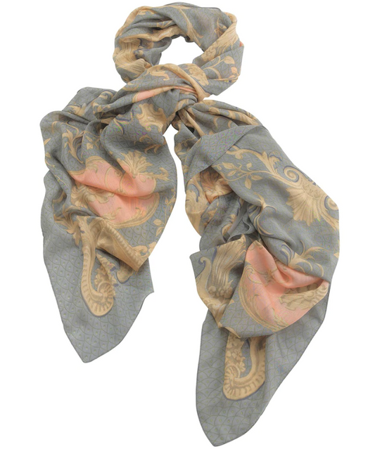 Rococo Grey Silky Screen Printed Scarf - SCCRROCO