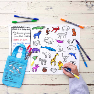 World Map: Animals & Sea Life Placemat To Go. Colour In & Washable