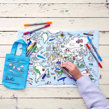 Load image into Gallery viewer, World Map: Animals &amp; Sea Life Placemat To Go. Colour In &amp; Washable
