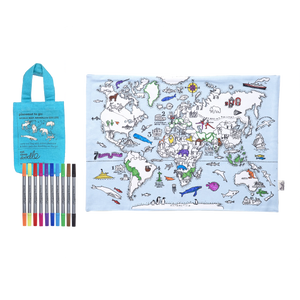 World Map: Animals & Sea Life Placemat To Go. Colour In & Washable